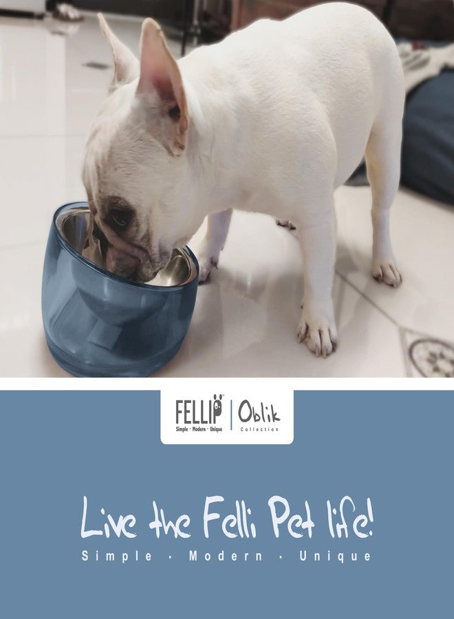 Felli Oblik Raised Dog Food Water Bowls for Small Short-Leg Dogs, Removable Stainless Steel Dish Dishwasher Safe, No Spill Tilted Metal Feeder for French Bulldog, Maine Coon Cats (1.5Cup, Shadow) - Image 2